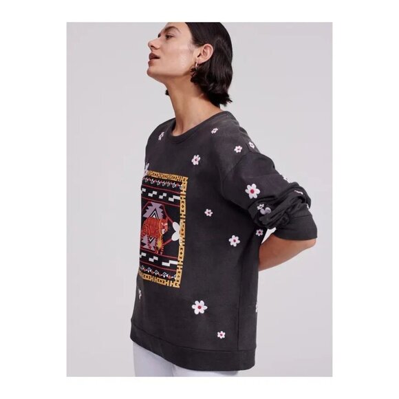 Hayley Menzies Size XS Portobello Tiger Print Embroidered Sweatshirt - Picture 2 of 10